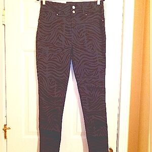 Seven7 Blue High Rise With Black Zebra Print Skinny Jeans Size 8